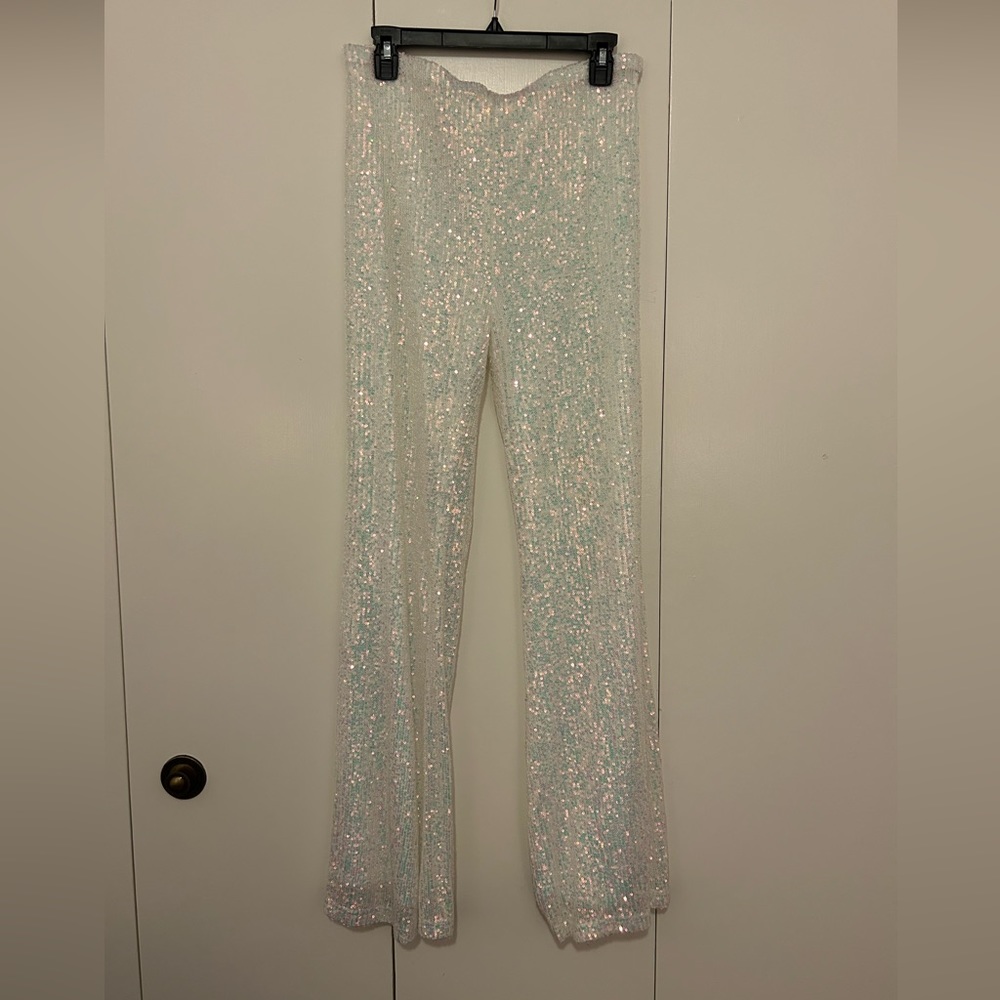 White Sequin Flare Pants Showpo